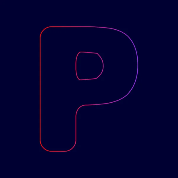 Letter P sign design template element. Vector. Line icon with gradient from red to violet colors on dark blue background. — Stock Vector