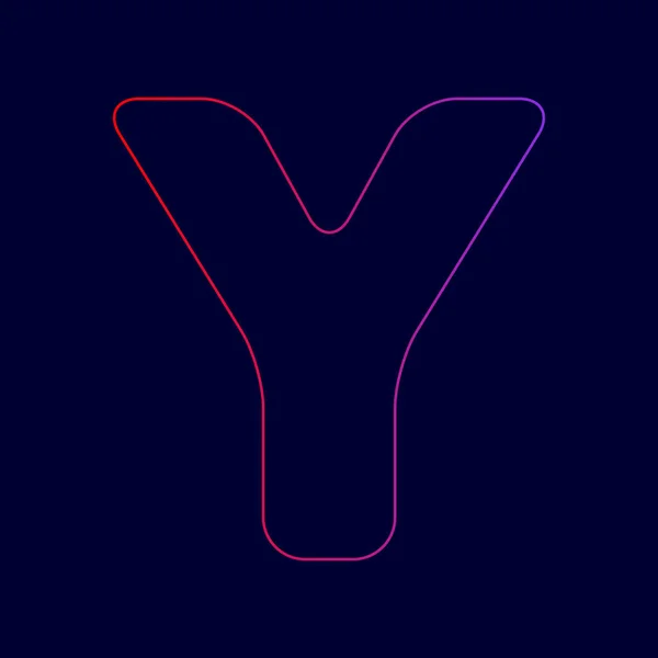 Carta Y elemento modelo de design de sinal. Vector. Ícone de linha com gradiente de cores vermelhas a violetas no fundo azul escuro . — Vetor de Stock