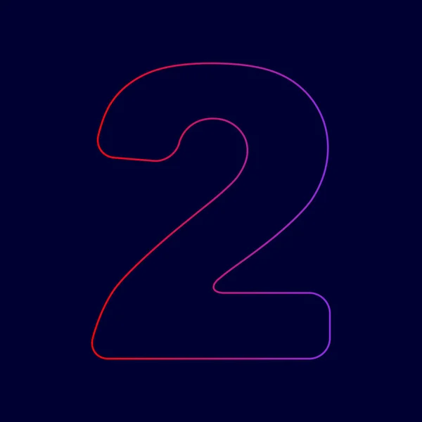 Número 2 elementos de plantilla de diseño de signo. Vector. Icono de línea con degradado de rojo a violeta sobre fondo azul oscuro . — Vector de stock