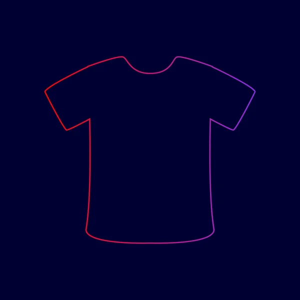 Señal de camiseta. Vector. Icono de línea con degradado de rojo a violeta sobre fondo azul oscuro . — Vector de stock