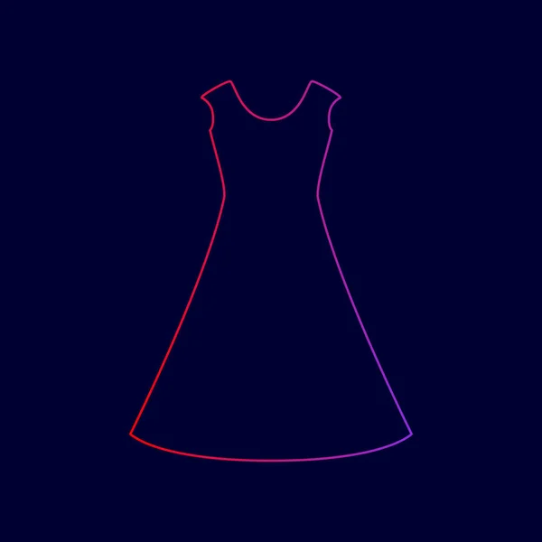 Hermoso signo de vestido largo Vector. Icono de línea con degradado de rojo a violeta sobre fondo azul oscuro . — Vector de stock