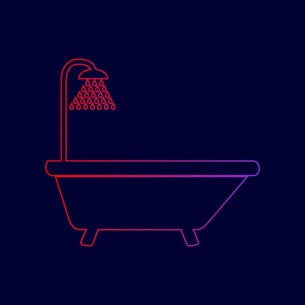 Badewannenschild. Vektor. Liniensymbol mit Farbverlauf von rot nach violett auf dunkelblauem Hintergrund. — Stockvektor
