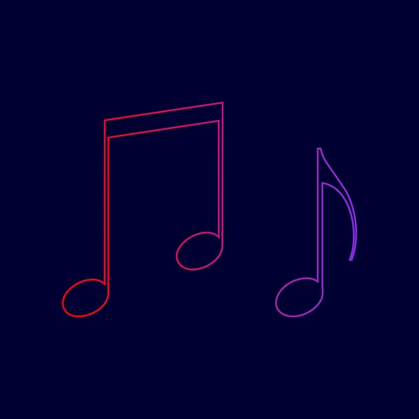 Des notes de musique. Vecteur. Icône de ligne avec dégradé de rouge à violet sur fond bleu foncé . — Image vectorielle