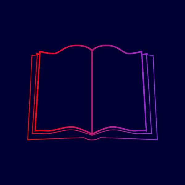 Boek teken. Vector. Lijn pictogram met gradiënt van rood naar violet kleuren op donkere blauwe achtergrond. — Stockvector