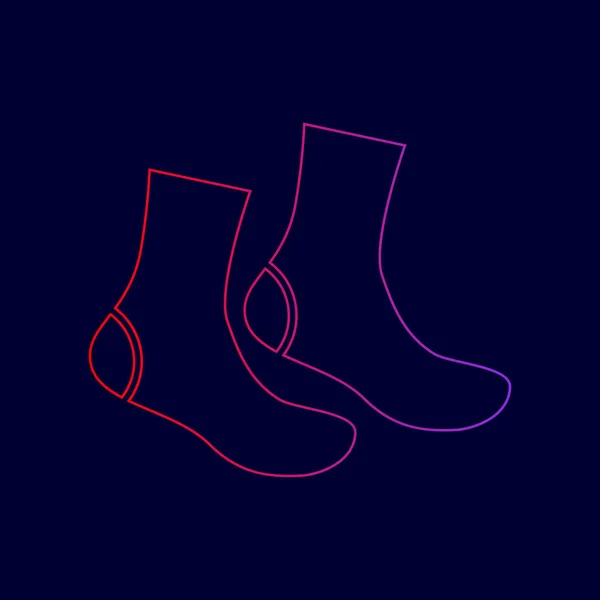 Socken unterschreiben. Vektor. Liniensymbol mit Farbverlauf von rot nach violett auf dunkelblauem Hintergrund. — Stockvektor