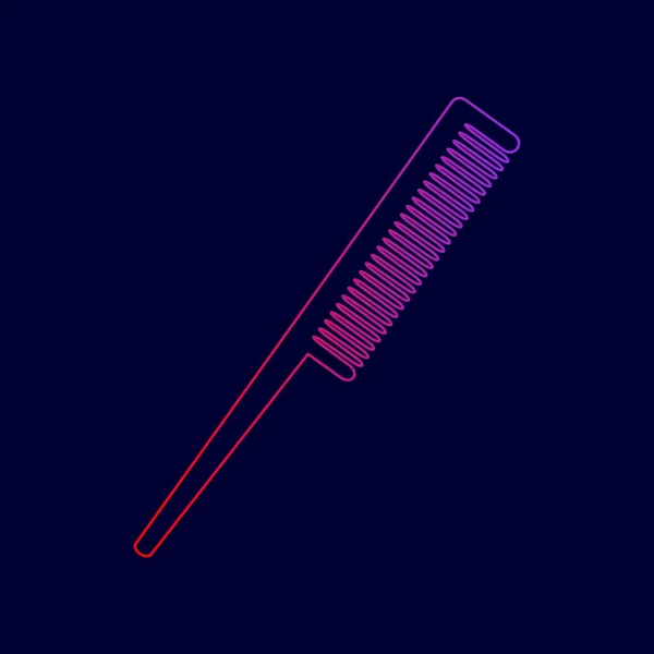 Señal de peine. Vector. Icono de línea con degradado de rojo a violeta sobre fondo azul oscuro . — Vector de stock