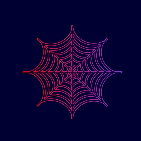 Spider on web illustration. Vector. Line icon with gradient from red to violet colors on dark blue background. — Stock Vector