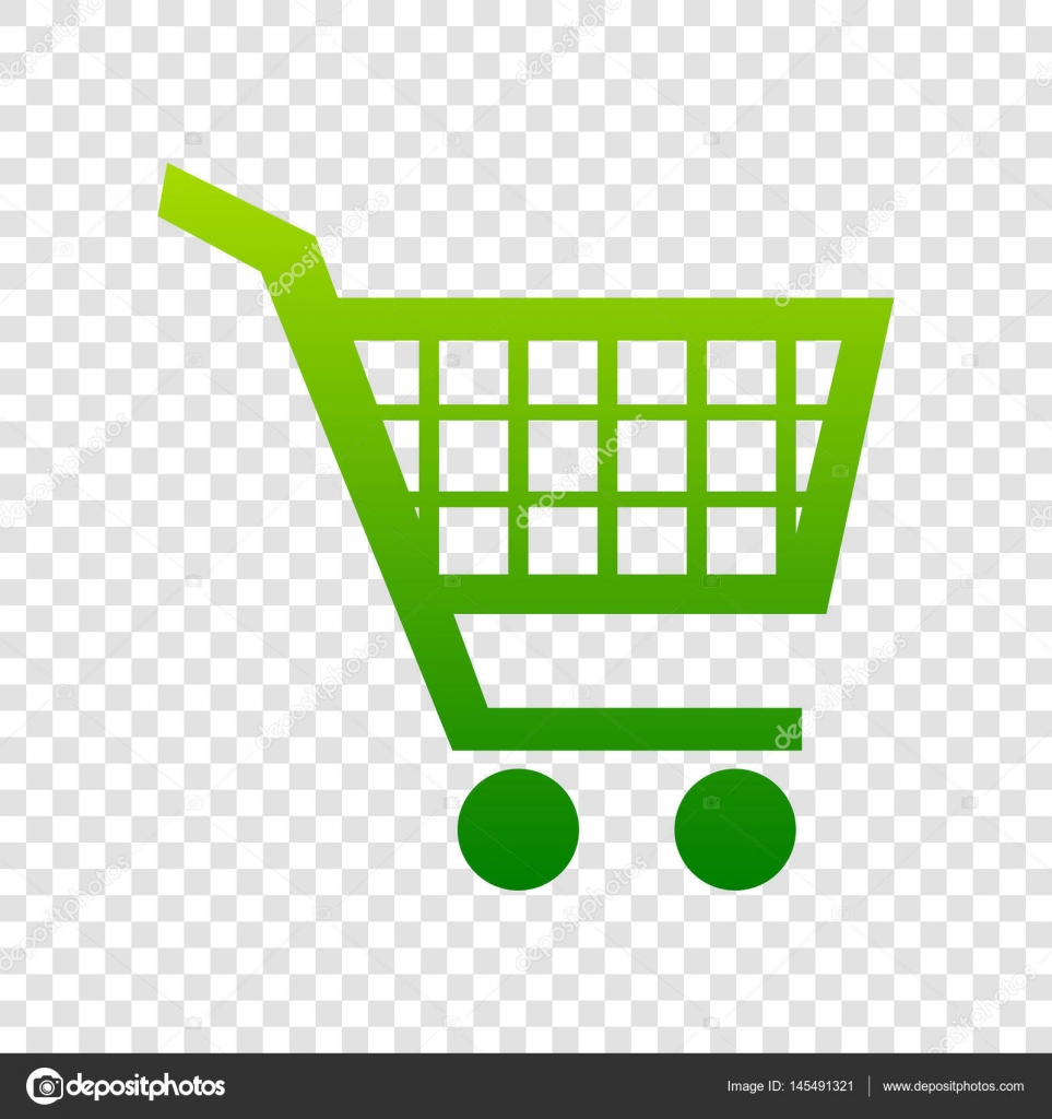 Shopping cart sign. Vector. Green gradient icon on transparent
