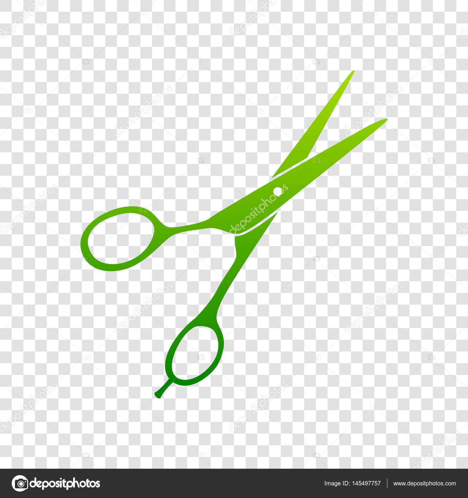 Hair cutting scissors sign. Vector. Green gradient icon on