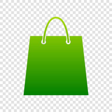 Alışveriş çantası illüstrasyon. Vektör. Saydam arka plan üzerinde yeşil degrade simgesi.