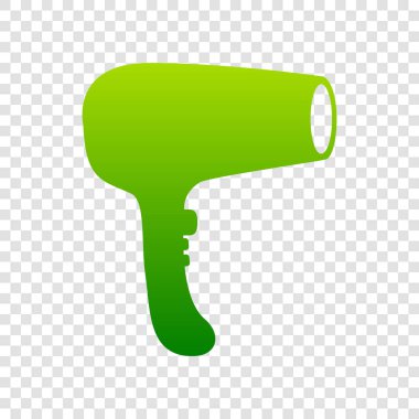Saç kurutma makinesi işareti. Vektör. Saydam arka plan üzerinde yeşil degrade simgesi.