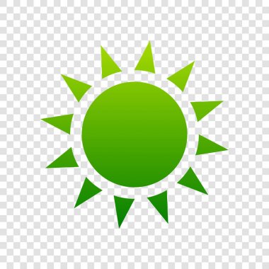 Güneş illüstrasyon işareti. Vektör. Saydam arka plan üzerinde yeşil degrade simgesi.