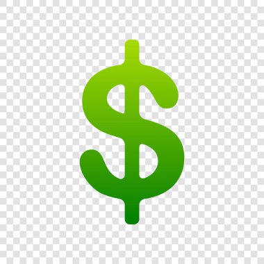 Dollars sign illustration. USD currency symbol. Money label. Vector. Green gradient icon on transparent background. clipart