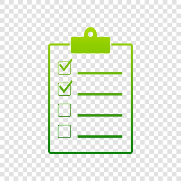 Checklist sign illustration. Vector. Green gradient icon on transparent background.