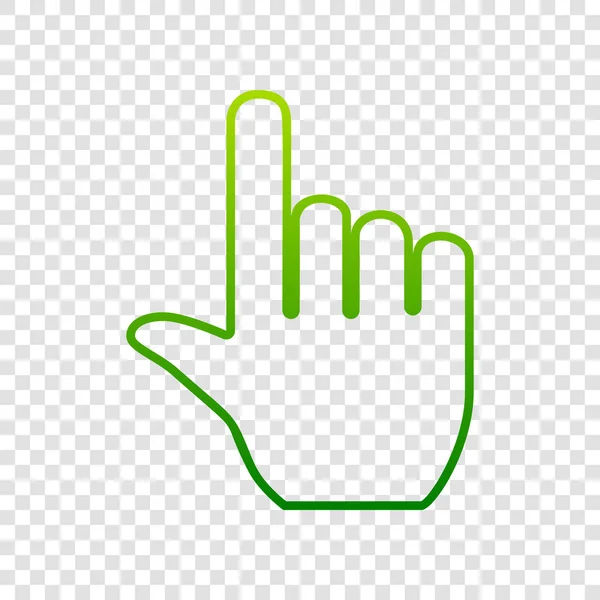 Ręka znak ilustracja. Wektor. Zielona ikona gradientu na przezroczystym tle. — Wektor stockowy