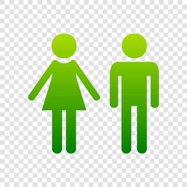 男性と女性のサイン。ベクトル。透明な背景に緑色のグラデーションのアイコン. — ストックベクタ