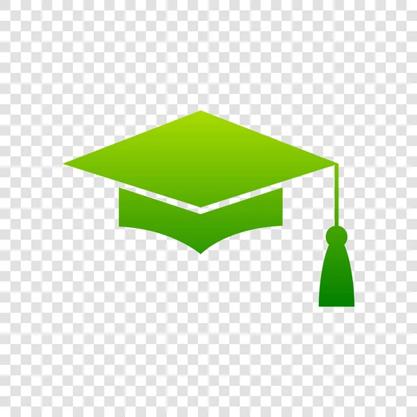 Placa de argamassa ou Cap de graduação, símbolo de educação. Vector. Ícone de gradiente verde em fundo transparente . — Vetor de Stock