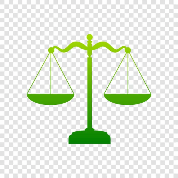 Waage Gleichgewichtszeichen. Vektor. grünes Farbverlauf-Symbol auf transparentem Hintergrund. — Stockvektor