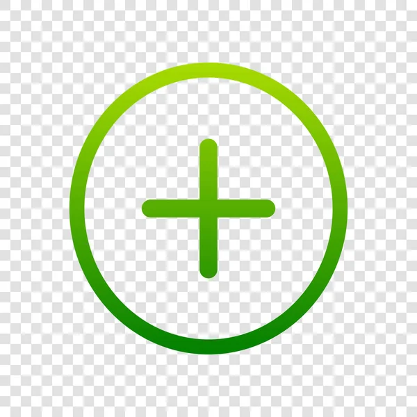 Simbolo positivo più segno. Vettore. Icona del gradiente verde su sfondo trasparente . — Vettoriale Stock