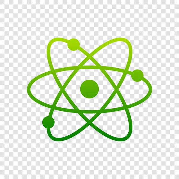 Atom znamení ilustrace. Vektor. Zelená ikona přechodu na průhledném pozadí. — Stockový vektor