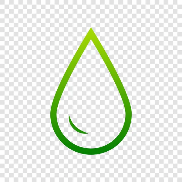 Kropla wody znak. Wektor. Zielona ikona gradientu na przezroczystym tle. — Wektor stockowy