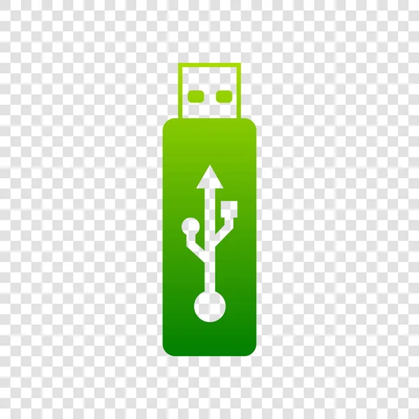 Vetor USB flash drive sinal. Vector. Ícone de gradiente verde em fundo transparente . — Vetor de Stock