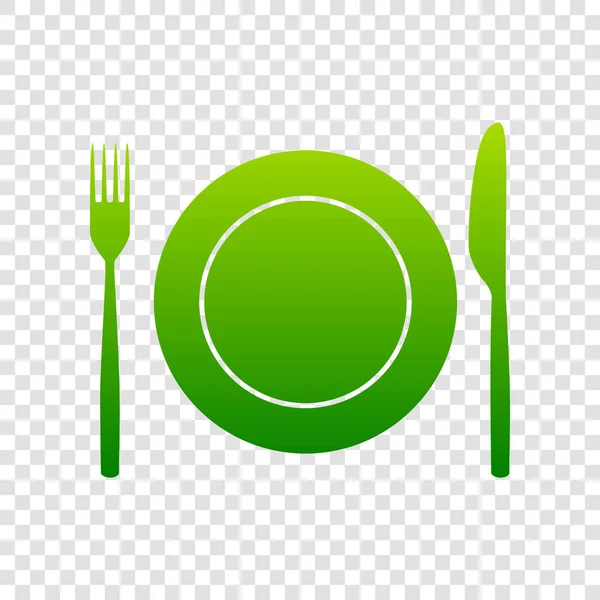 Fork, Knife and Plate sign. Vector. Green gradient icon on transparent background. — Stock Vector