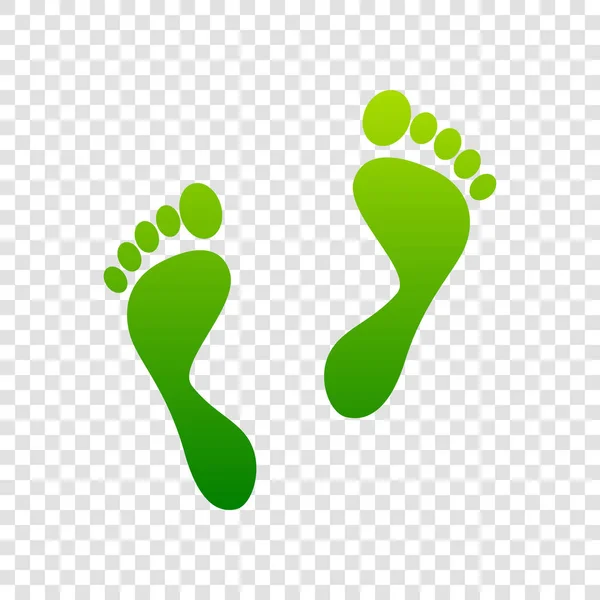 Empreintes de pied signe. Vecteur. Icône de dégradé vert sur fond transparent . — Image vectorielle