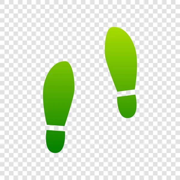 Signo de zapatos de suela de impresión. Vector. Icono de gradiente verde sobre fondo transparente . — Archivo Imágenes Vectoriales