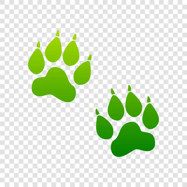 Zvířecí stopy znamení. Vektor. Zelená ikona přechodu na průhledném pozadí. — Stockový vektor