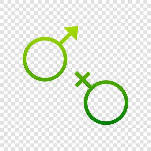 Signe de sex-symbole. Vecteur. Icône de dégradé vert sur fond transparent . — Image vectorielle