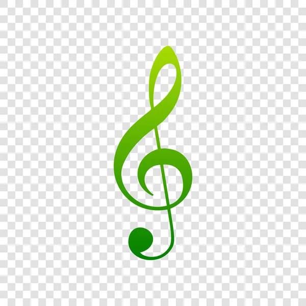 音楽ヴァイオリン記号記号。ト音記号。高音部記号。ベクトル。透明な背景に緑色のグラデーションのアイコン. — ストックベクタ