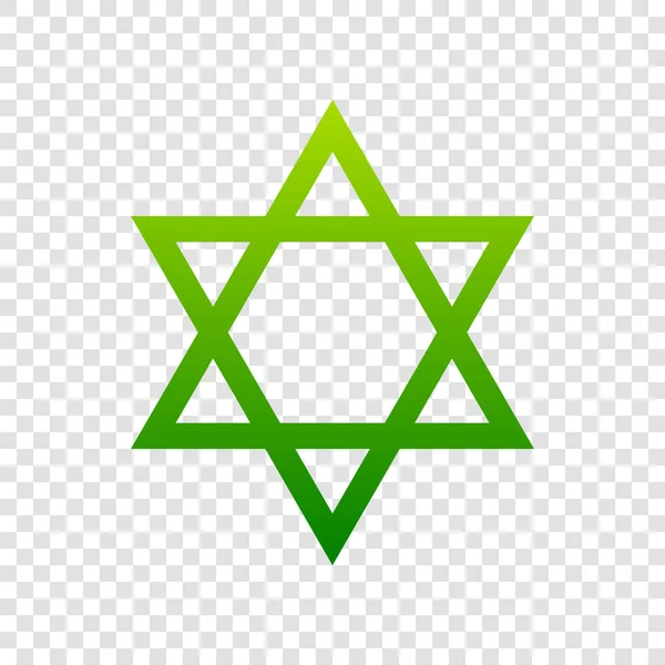 Sköld Magen David Star. Symbol för Israel. Vektor. Gröna gradient ikonen på transparent bakgrund. — Stock vektor