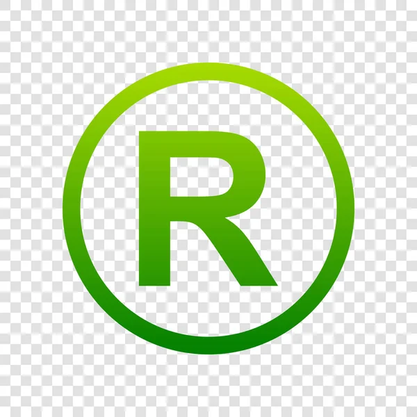 Signo de marca registrada. Vector. Icono de gradiente verde sobre fondo transparente . — Vector de stock