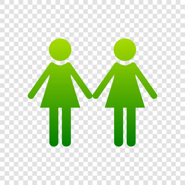 Lesbické rodinné znamení. Vektor. Zelená ikona přechodu na průhledném pozadí. — Stockový vektor