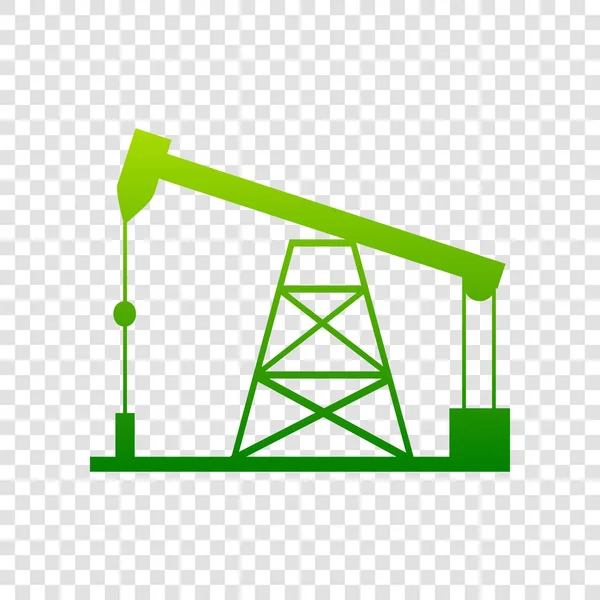 石油钻井的钻井平台标志。矢量。在透明背景上的绿色渐变图标. — 图库矢量图片