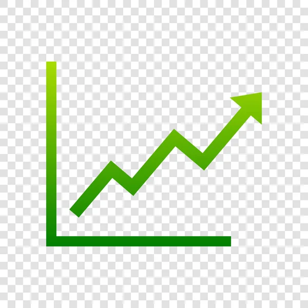 Rostoucí pruhy grafickým znakem. Vektor. Zelená ikona přechodu na průhledném pozadí. — Stockový vektor