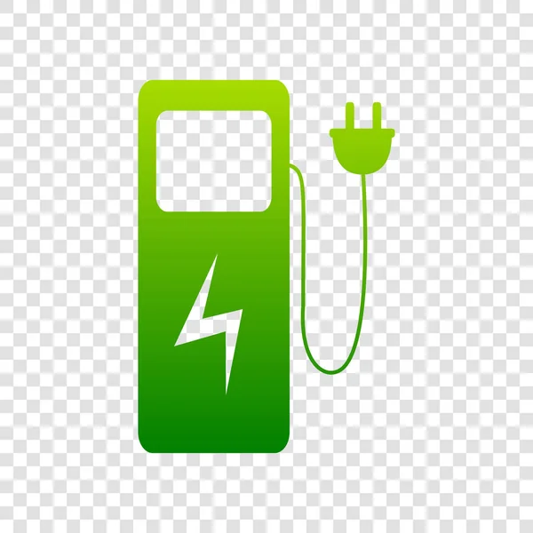 Electric car charging station sign. Vector. Green gradient icon on transparent background. — Stock Vector