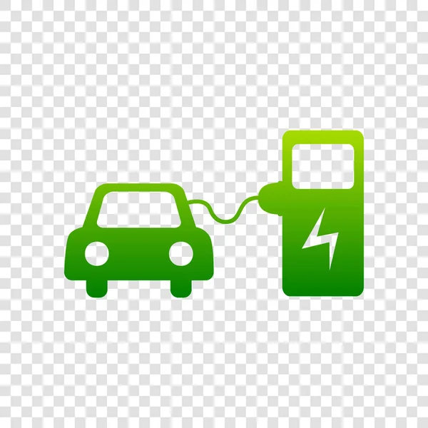 Cartel de carga de batería de coche eléctrico. Vector. Icono de gradiente verde sobre fondo transparente . — Vector de stock