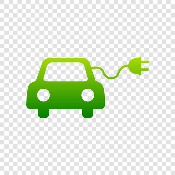 Signo de coche eléctrico ecológico. Vector. Icono de gradiente verde sobre fondo transparente . — Vector de stock