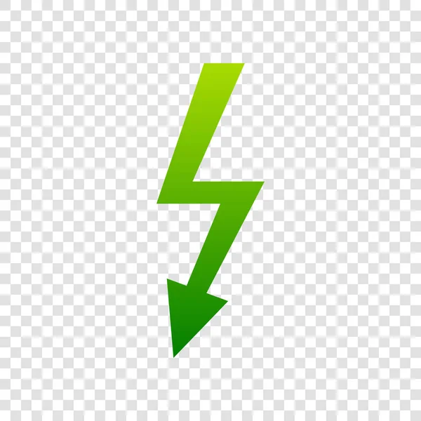 Señal de alto voltaje. Vector. Icono de gradiente verde sobre fondo transparente . — Vector de stock