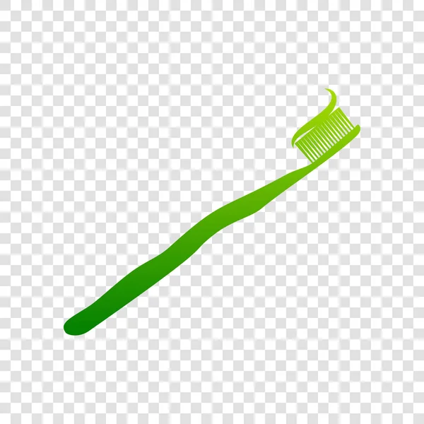 Toothbrush with applied toothpaste portion. Vector. Green gradient icon on transparent background. — Stock Vector