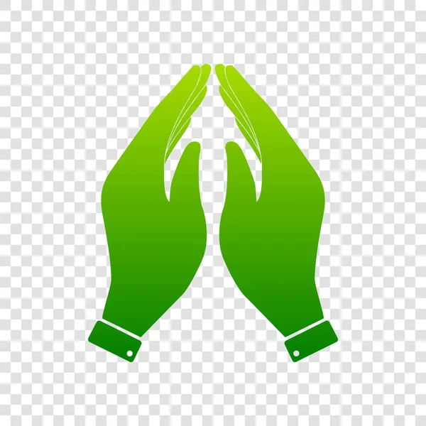 Hand icon illustration. Prayer symbol. Vector. Green gradient icon on transparent background. — Stock Vector