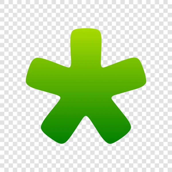 Segno stellare di Asterisco. Vettore. Icona del gradiente verde su sfondo trasparente . — Vettoriale Stock