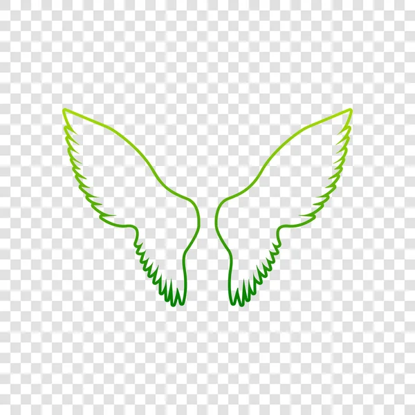 Flügel signalisieren Illustration. Vektor. grünes Farbverlauf-Symbol auf transparentem Hintergrund. — Stockvektor