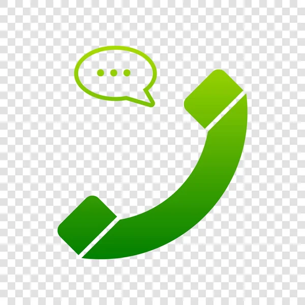Telefono con segno di bolla vocale. Vettore. Icona del gradiente verde su sfondo trasparente . — Vettoriale Stock
