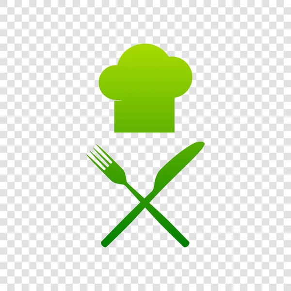 Шеф-кухар з ножем і виделкою. Вектор. Піктограма зеленого градієнта на прозорому фоні . — стоковий вектор
