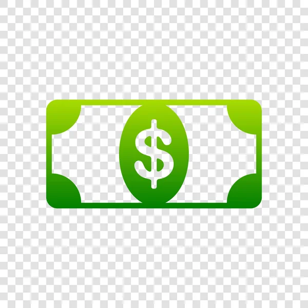은행 주 달러 기호입니다. 벡터입니다. 투명 한 배경에 녹색 그라데이션 아이콘. — 스톡 벡터