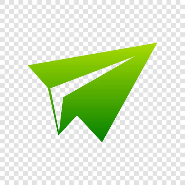 Paper airplane sign. Vector. Green gradient icon on transparent background. — Stock Vector