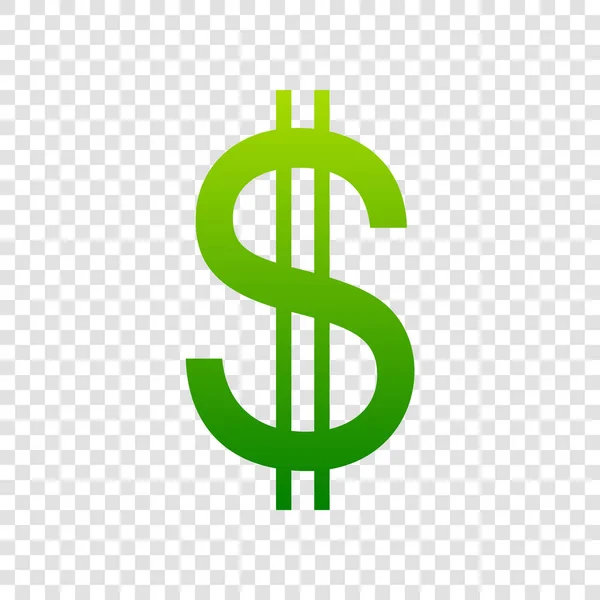Dollarzeichen der Vereinigten Staaten. Vektor. grünes Farbverlauf-Symbol auf transparentem Hintergrund. — Stockvektor